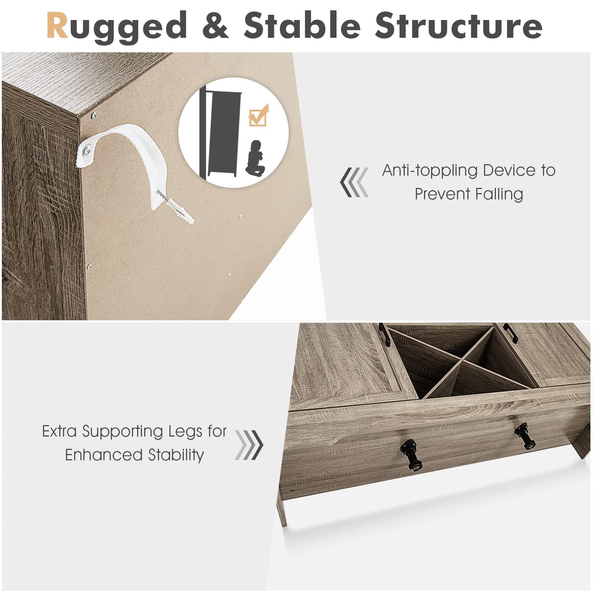 Giantex Buffet Cabinet, Farmhouse Sideboard with 2 Large Storage Drawers, Detachable Wine Rack, Wooden Kitchen Pantry Cupboard Credenza, Storage Cabinet for Living Room (Gray) Giantex