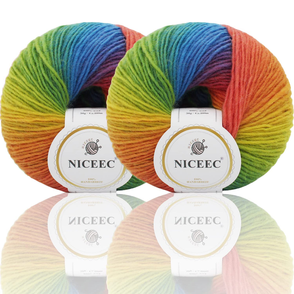 2 Skeins Rainbow Soft Yarn 100% Wool Gradient Multi Color Yarn for Crocheting Knit Total Length 180m×2(196yds×2,50g×2)-11 NICEEC