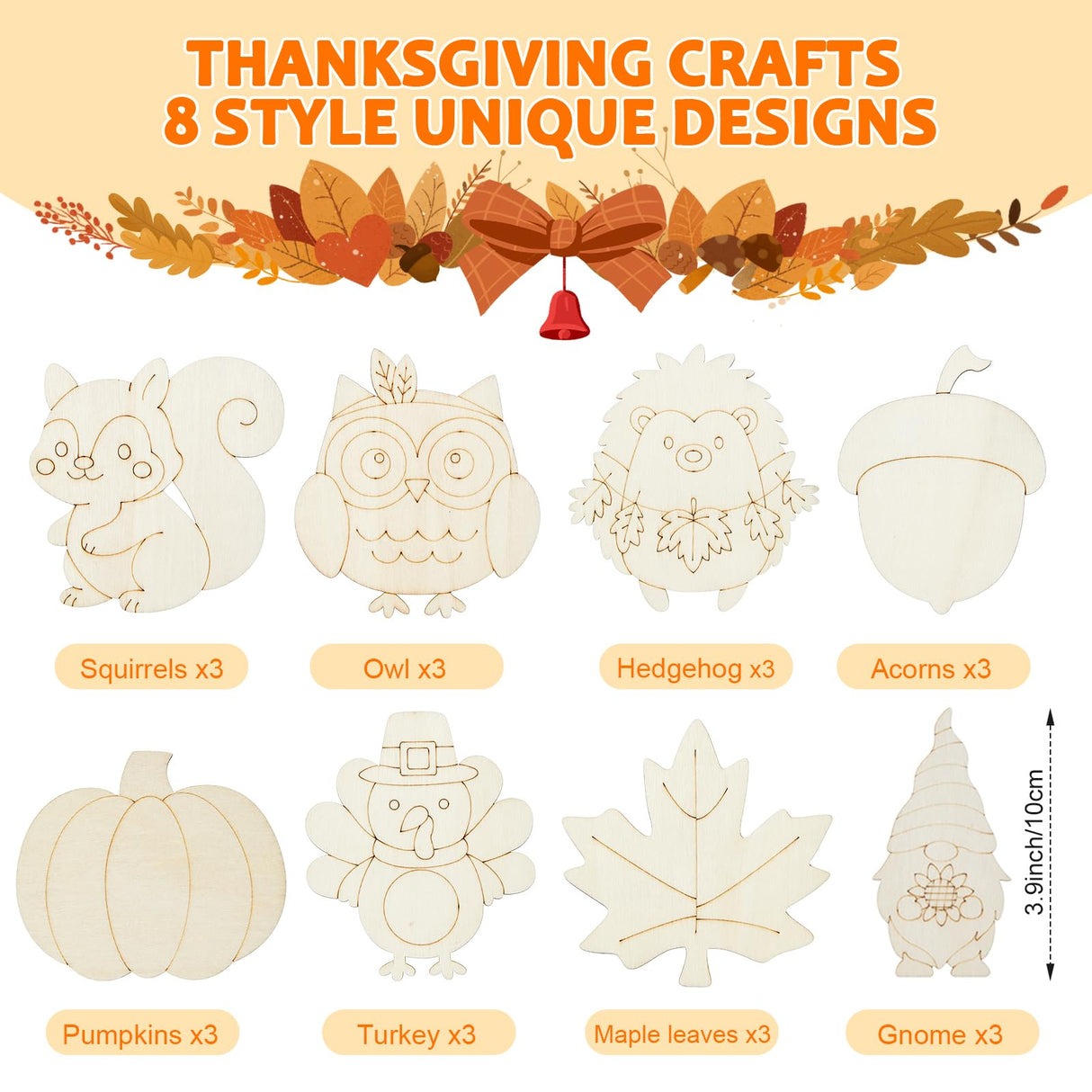 24-Set Fall Thanksgiving Wooden Painting Crafts, Unfinished Wood Cutouts Pumpkin, Maple Leaves, Acorns, Blank Fridge Magnet Crafts for DIY, Party Favors, Classroom, Gift Goodie Bag Stuffers Bafeil