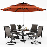 PHI VILLA Patio Dining Set with Umbrella for 4, Outdoor Table & Chairs Set with 4 Padded Swivel Patio Dining Chairs, 1 Metal Dining Table and 10ft Orange Red Large Patio Umbrella (No Umbrella Base) PHI VILLA