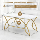 COSTWAY Marble Coffee Table, 2-Tier Modern Faux Marble Accent Table with Storage and Gold Finished Metal Frame, Chic Rectangular End Table for Living Room Office Lounge COSTWAY