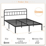 Kujielan 12 inches Queen Size Bed Frame with Minimalist headboard,Metal Platform Base with Strong Metal Slats,Mattress Foundation for Under Bed Storage,Easy Assembly,Black Kujielan