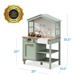 Best Choice Products Pretend Play Wooden Farmhouse Kitchen Set for Kids w/ Toy Storage, Clicking Knobs, Windows, 5 Accessories Included - Sage Best Choice Products