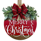 Merry Christmas Door Hanger Sign for Front, Chrismas Welcome Wooden Wreaths Sign with Bow for Winter Farmhouse Garden Porch Decorations (Christmas Door Sign) VQRZG
