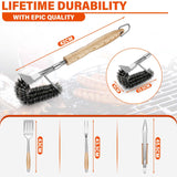 TIVOLI Grill Set 4PC BBQ Tools Set Grill Accessories with BBQ Spatula, BBQ Clips, Brushes, BBQ Forks Heavy Duty Grill Kit Grill Tools for Outdoor Grill with Wood Handles Gift Ideas for Dad Man TIVOLI