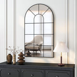 NEUWEABY Arched Wall Mirror, 42"x24" Arched Window Mirror Decorative Wall Mounted, Black Frame Window Pane Mirror Rustic Arch Mirror for Living Room Bedroom Entryway NEUWEABY
