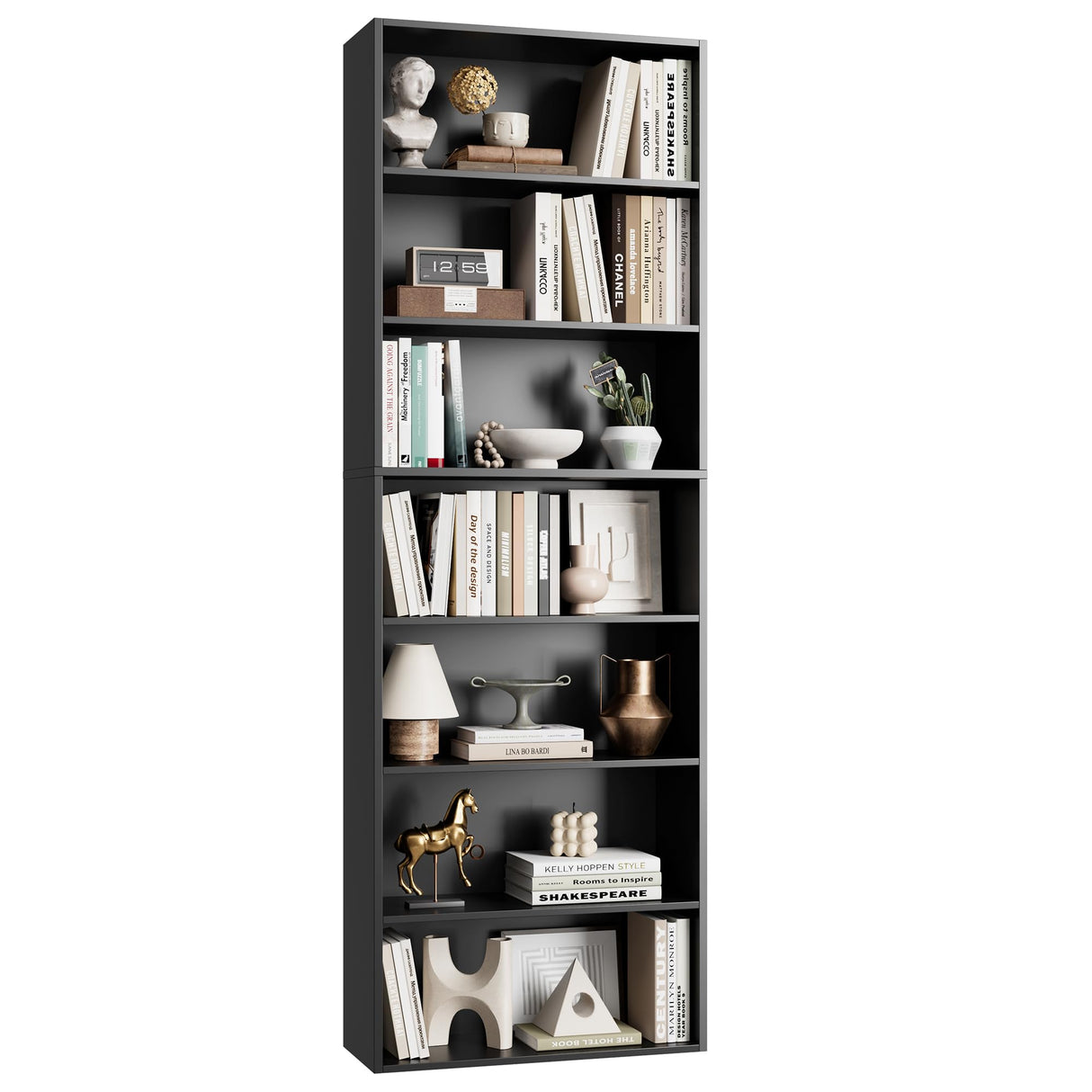 FACBOTALL 82" Tall Bookshelf, 7-Tier Open Shelves Bookcase, Freestanding Display Storage Shelves, Tall Bookcase Home Decor Furniture for Home Office, Living Room, Bedroom, Black FACBOTALL