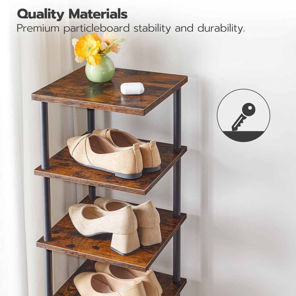 HOOBRO Vertical Shoe Rack, 8-Tier Narrow Shoe Shelf, Shoe Storage Organizer for Small Space, 11" L x 11" W x 53" H, Closet, Entryway, Hallway, Bedroom, Rustic Brown and Black BF22XJ01 HOOBRO