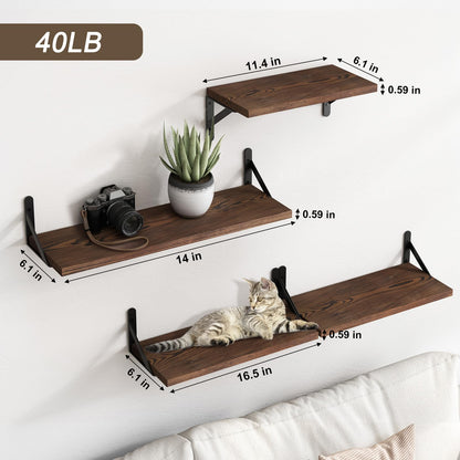 YGEOMER Floating Shelves, Rustic Wood Shelves, 4 Sets of Wall Mounted Shelf for Bathroom Decor, Bedroom, Living Room and Plants (Distressed Pine) - WoodArtSupply