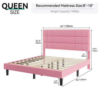 YITAHOME Full Bed Frame Velvet Fabric Upholstered Platform with Headboard and Strong Wooden Slats, Non-Slip and Noise-Free,No Box Spring Needed, Easy Assembly,Pink