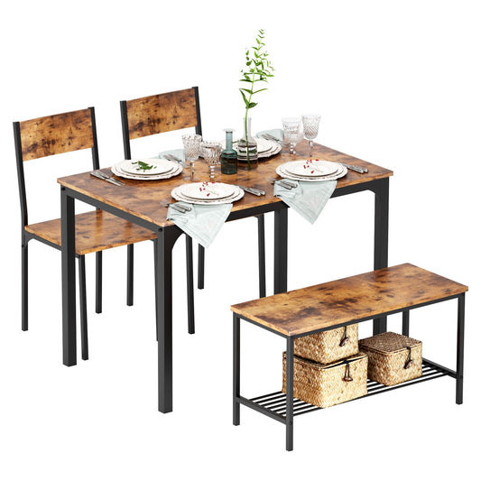 SogesHome 4 Piece Kitchen Dining Room Table Sets for 4, Modern Wooden Table with 2 Chairs and a Long Bench, Space-Saving Table Set for Restaurant, Coffee Shop, Vintage Brown - WoodArtSupply