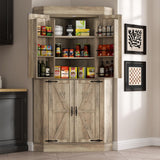 Gyfimoie Corner Cabinet,Kitchen Pantry Storage Cabinet,Freestanding Buffet Cabinet with 4 Doors and Shelves,Tall Food Pantry Cabinet Farmhouse Furniture with Side Rack for Kitchen Dining Room(Retro) Gyfimoie