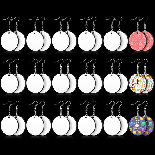 Yaomiao 36 Pcs Christmas Sublimation Blank Earrings Bulk Heat Transfer Earrings Unfinished Wood Transfer White Earring with Hooks for DIY Jewelry Making (Round Style)