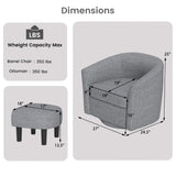KOMFOTT Swivel Barrel Chair with Ottoman, Upholstered Armchair with Footrest, Removable Seat Cushion, Linen Fabric Club Reading Sofa Chairs, Modern Accent Chair for Living Room, Bedroom, Grey KOMFOTT