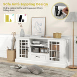 Tangkula Farmhouse TV Stand for TV up to 70 Inch, Tall Media Console Table with 2 Glass Doors, Entertainment Center with Cubbies & Drawer, Storage Cabinet or Sideboard Buffet for Living Room (White) Tangkula