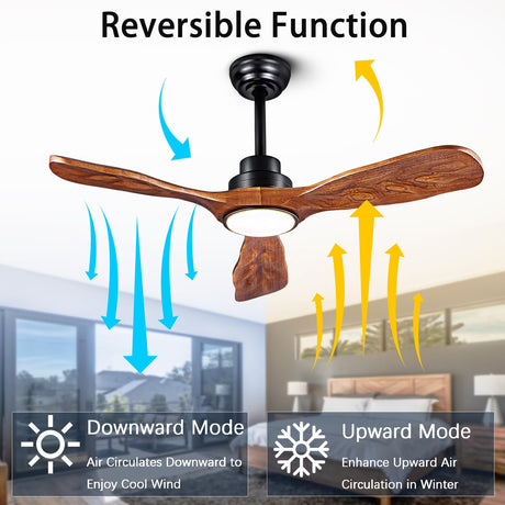 42” Ceiling Fan with Lights and Remote Control Ceiling Fan, Wooden Ceiling Fan with Lights Silent Reversible DC Motor with 3 Blades for Farmhouse, Living Room, Bedroom, Office. (Black + Walnut) ducrew