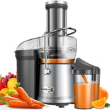 GDOR 1200W Juicer with Larger 3.2" Feed Chute, Titanium Enhanced Cutting System, Centrifugal Juice Extractor Maker with Heavy Duty Full Copper Motor, Dual Speeds, BPA-Free, Silver GDOR