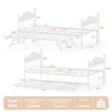 Garvee Twin Daybed with Trundle, Twin Bed Frame with Sturdy Metal Foldable Trundle, Sofa Bed with Stylish Headboard for Living Room, Bedroom and Guest Room, White Garvee