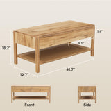 Dowinx Boho Coffee Table with Storage, 42" Wood Coffee Table for Living Room, 2 Storage Drawers and Open Rattan Shelf, Rectangular Living Room Coffee Tables Oak Dowinx