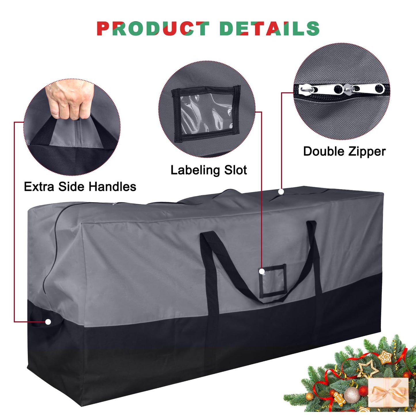 BSTGE Christmas Tree Storage Bag, Fits Up to 9 Ft Artificial Trees, Large Heavy-Duty Waterproof Storage Bags with Reinforced Handles, Dual Zippers & Card Slot, 600D Oxford Extra Large Moving Bags