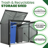 Hanover Outdoor Storage Shed for Trash and Recyclables, Pent Roof, Galvanized Steel, 2-Point Locking System, Stores 2 Trash Cans, 3.3-Ft. x 5.2-Ft. x 4.4-Ft., Dark Gray Trash Can Storage Hanover