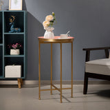 HollyHOME Small Round Metal End Table, Accent Indoor&Outdoor Coffee Side Table, Snack Sofa Table for Living Room, Anti-Rust Decorative Plant Stand, (D) 14.5" x(H) 25", Gold&Pink HollyHOME