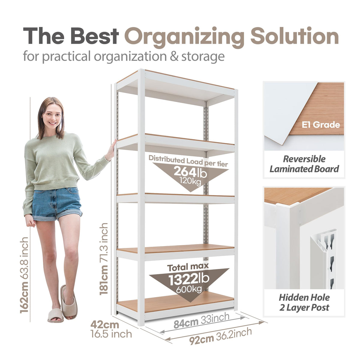 HOMEDANT House 5-Tier Laminated Boltless Metal Shelving Unit Adjustable Storage Utility Rack Heavy Duty Shelves Organization Multipurpose Shelf Kitchen Garage Pantry Closet 1Pack HOMEDANT