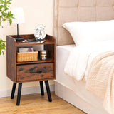 Yoobure Night Stand with Fabric Drawer, Modern Nightstand, Bedside Tables, Mid Century Nightstands with Open Storage Shelf, Wood Bedside Table, Small Night Stands for Bedrooms, 2-Tier Night Table Yoobure