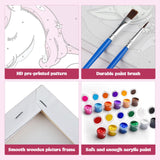 MXJSUA 4 Pack Cartoon Unicorn Paint by Numbers Kit with Framed Canvas for Kids, Rainbow Unicorn by Number Painting Kits for Ages 6-12 Kids, Acrylic Oil Paint by Number Kits for Beginners 8x8 Inch MXJSUA