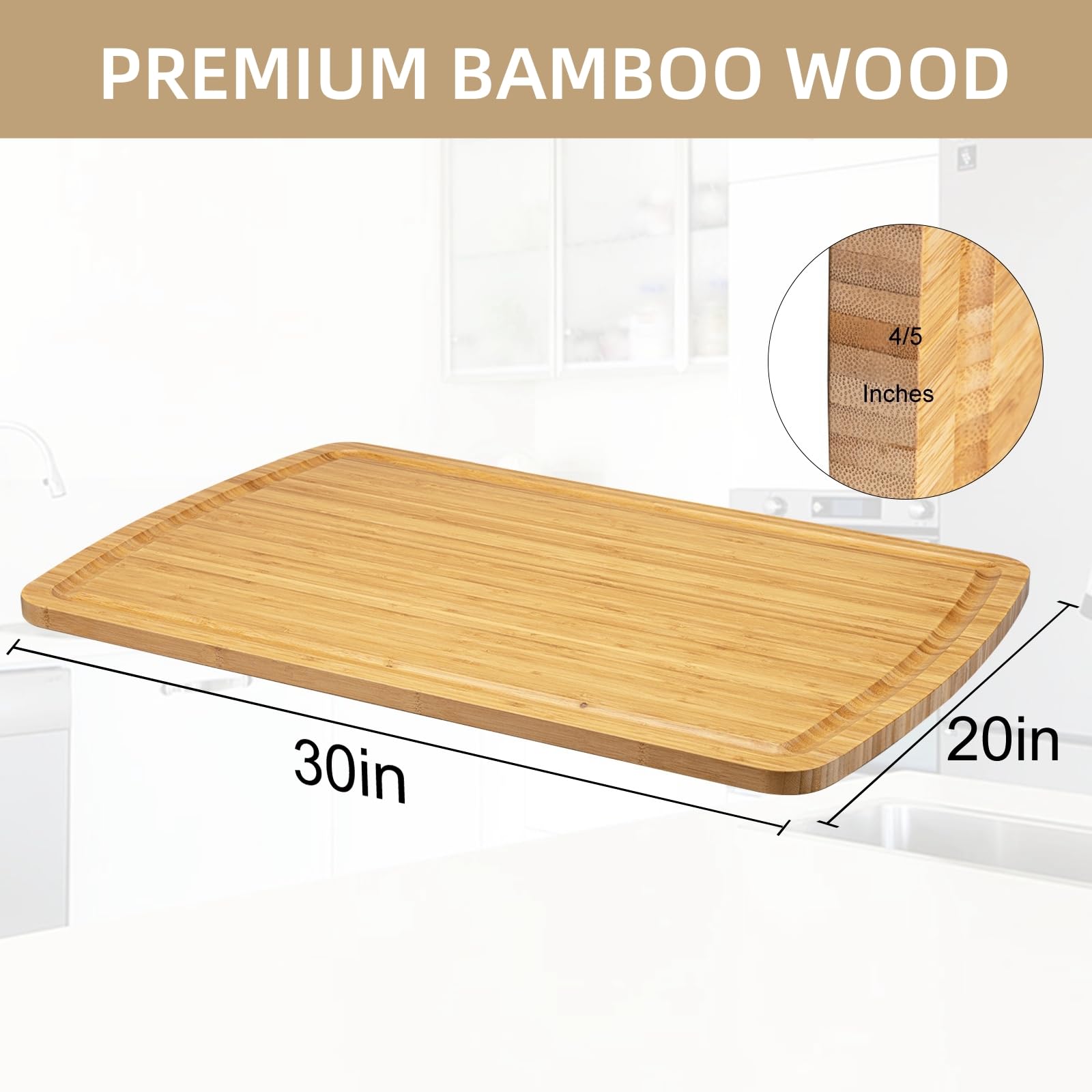 30" Extra Large Bamboo Cutting Boards for Kitchen, Wooden Chopping Board with Juice Groove, Reversible Butcher Block Cutting Board Carving Board for - WoodArtSupply