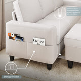 Lonkwa Convertible Sectional Sofa Couch L-Shaped Couch with Storage Ottoman, Beige Couches for Living Room, 3-Seat Sectional Sofas for Living Room/Bedroom/Office/Small Space Lonkwa