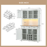 Brabrety Farmhouse 70'' Kitchen Pantry Storage Buffet Cabinet with LED Outlet,Tall Kitchen Hutch Cabinet with Wine Glass Racks and 3 Drawers,for Home Dining Room Living Room (White@Outlet) Brabrety