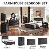 IFGET Farmhouse King Size Bed Frame with 47" Headboard, Wood Bed Frame with Groove Sliding Barn Door Footboard, Platform Bed with Wood Slats Support, No Box Spring Needed (Dark Grey) IFGET