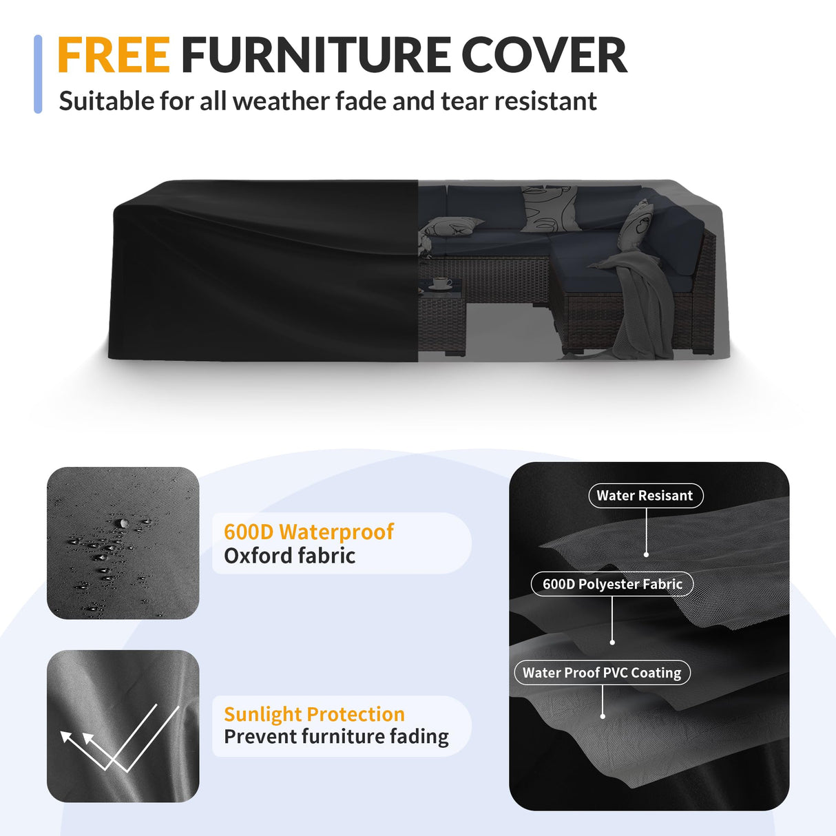 Poteban Patio Furniture Set, 7 Pieces Outdoor Modular Conversation Set Wicker Sectional Sofa for All Weather Rattan Patio Couch for Porch Garden Backyard Balcony Poolside (Blue) Poteban