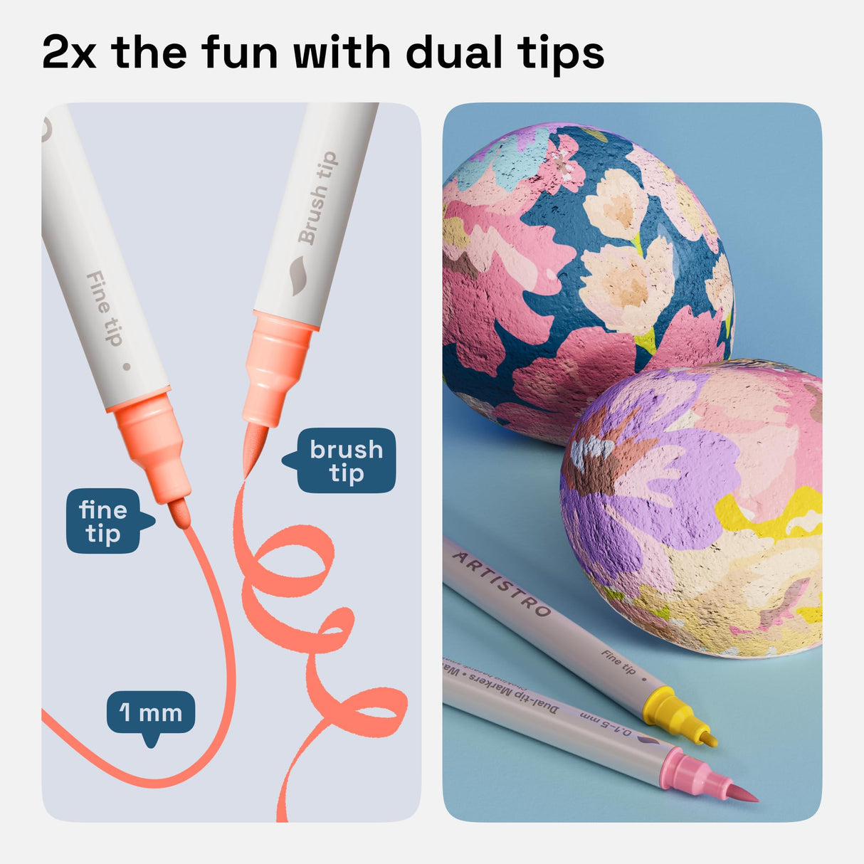 ARTISTRO 24 Acrylic Paint Pens, Art Set Acrylic Paint Markers Dual Tip (Brush + Fine 1mm), Acrylic Markers for Fabric, Canvas, Rock, Glass, Wood, Paper, DIY, Paint Markers for Kids and Adults, Pastel ARTISTRO