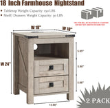 T4TREAM Farmhouse Nightstand Set of 2 with Charging Station, Rustic End Table with 2 Drawers, Storage Open Shelf for Bedroom, Living Room, Wood Side Table, Light Rustic Oak T4TREAM