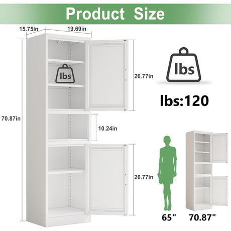 Ckzbx 70.87" H Metal Narrow Pantry Storage Cabinet Tall Steel Bathroom Cabinet,4 Adjustable Shelves for Kitchen, Home Office, Living Room, Dinning Room (White) Ckzbx
