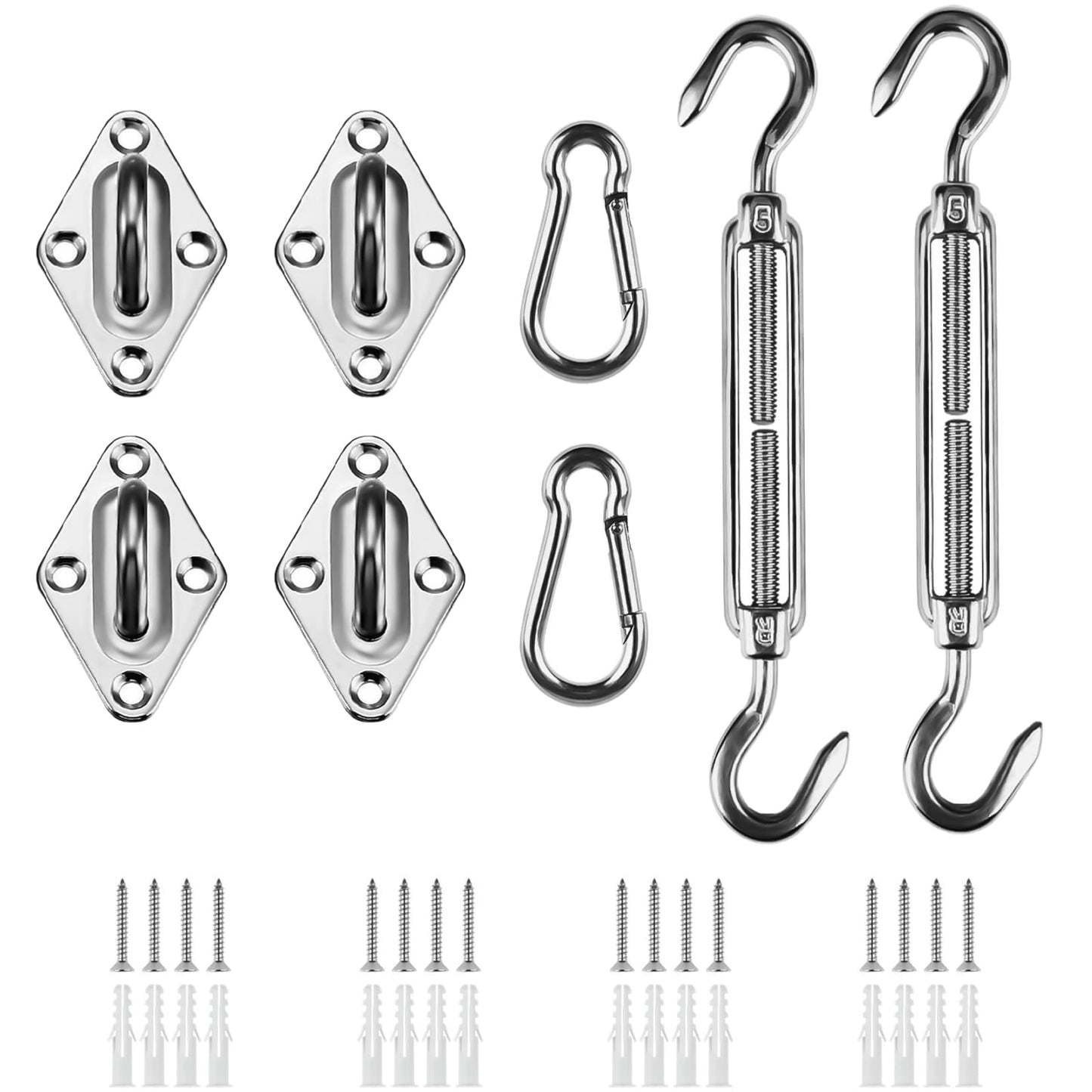 HOMPER Awning Attachment Set, Heavy Duty Sun Shade Sail Stainless Steel Hardware Kit for Garden Triangle and Square, Rectangle, Sun Shade Sail Fixing Accessories - WoodArtSupply