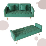 Modern Velvet 2 in 1 Futon Sofa Bed,Convertible Folding Sleeper Bed Couches with 2 Pillows,73" Tufted Recliner Love Seat with Golden Chrome Legs for Living Room Apartment Office (Green) Anwick