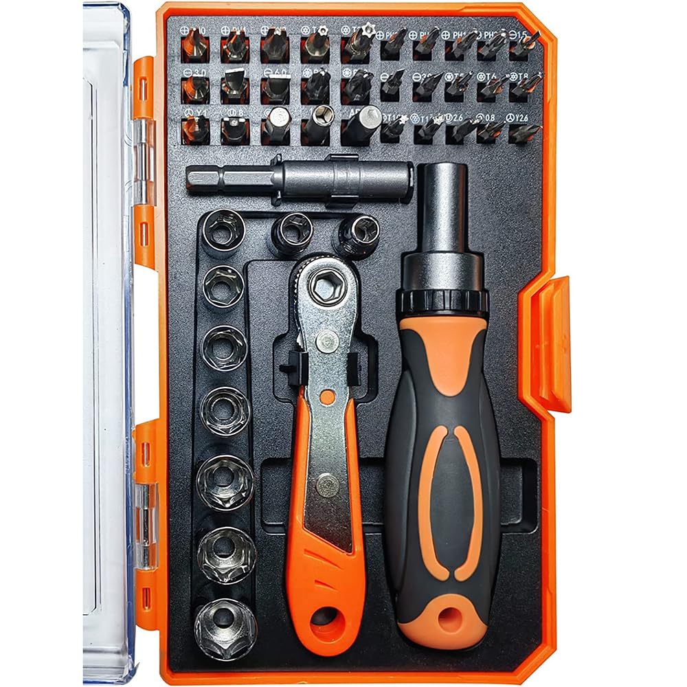 TOOLMAK Ratcheting Screwdriver Set Screwdriver 42 in 1 Ratchet Wrench Set, With Rotatable Ratchet Handles ＆ Storage Case, Household Repair Tool Kits for Bike - WoodArtSupply