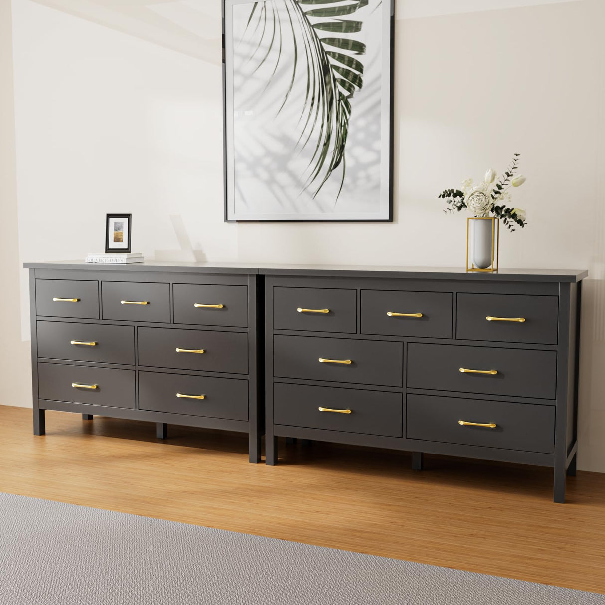 LYNSOM Black Dresser for Bedroom, 7 Drawer Dresser with Metal Handles, Modern Wood Chest of Drawers for Living Room, Entryway and Hallway LYNSOM