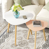 BAMEOS Bamboo Nesting Triangle End Table,Set of 2 Coffee Table Modern Minimalist Side Table for Living Room (White & Pink) BAMEOS