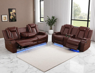 Anthato Leather Power Recliner Sofa Set, 2 Piece Reclining Sofa and Loveseat Set, Reclining Loveseat Couch Recliner Sets with Coffee Table, Living Room Furniture for House/Home Theater, Burgundy Red