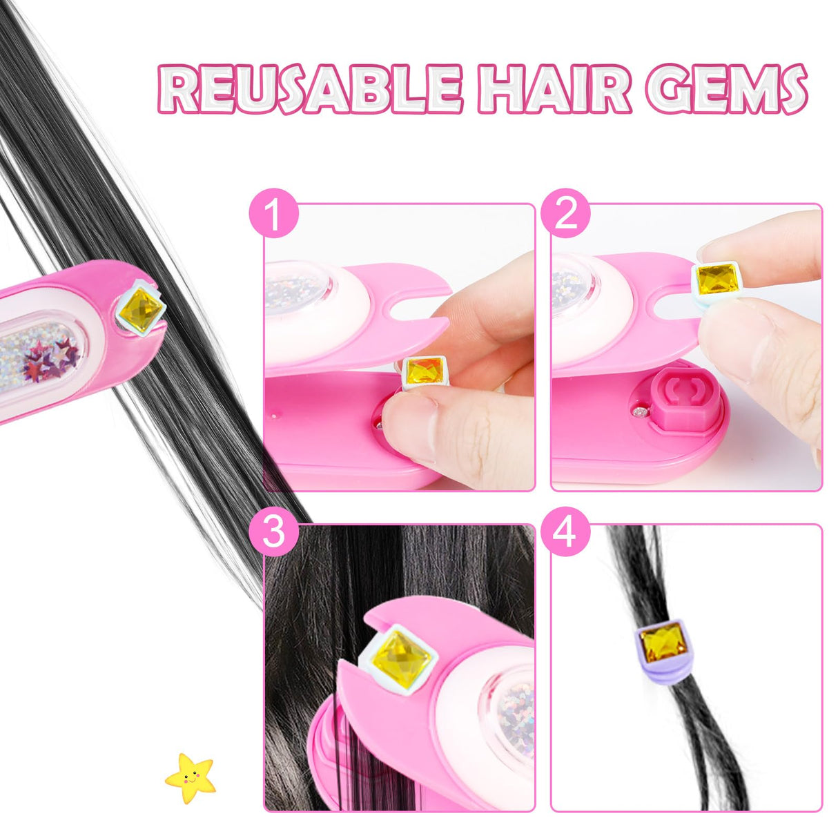 Kids Hair Gem Stamper Kit, Bling Hair Jewels for Girls Toys, Quick Gems Hair Jeweler, Hair Styling Tool with Reusable Shining Diamonds, Birthday Gifts Toys for Girls Ages 3 4 5 6 8-12 kidzkube