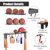 Mythinglogic Sports Equipment Storage Rack,Wall Mount Ball Storage Racks for garage, 3 Separate Ball Storage Organizer for Basketball, with Hooks Mythinglogic