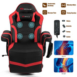 POWERSTONE Gaming Recliner Massage Gaming Chair with Footrest Ergonomic PU Leather Single Sofa with Cup Holder Headrest and Side Pouch, Adjustable Living Room Chair Seating, Red POWERSTONE