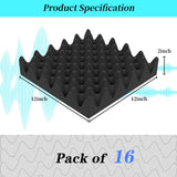 16 Pack Acoustic Foam,12x12x2 inches Sound Proof Foam Panels for Walls, Premium Egg Crate Panel Studio Foam Wall Panel (Black) FOUCARSI