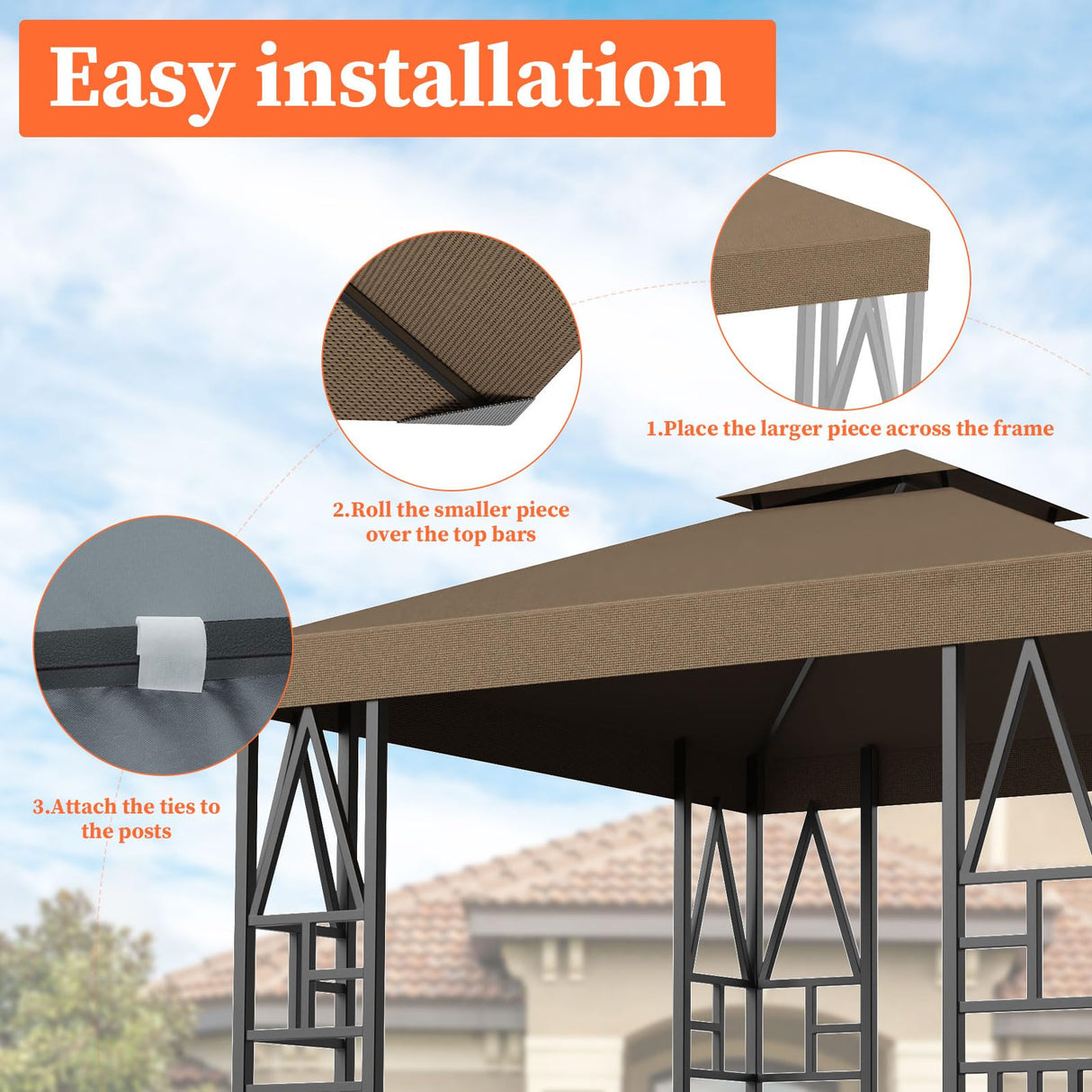 Gazebo Canopy Replacement 118"x118" Outdoor Canopy Shelter for Smaller 10x10ft Top Double Tiered Canopy Cover ERFEI