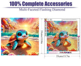 AOSGEDY Adorable Sea Turtle Beach Diamond Painting Kits for Adults, 5D Seaside Sunset/Flowers Diamond Art Kits for Beginners, DIY Full Drill Paint with Diamond, Home Wall Decor 14 x 14 Inch AOSGEDY
