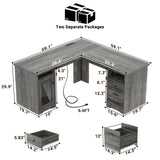 Unikito L Shaped Desk with Drawers, 60 Inch Corner Computer Desks with USB Charging Port and Power Outlet, Large 2 Person Home Office Table with File Cabinet, Black Oak Unikito